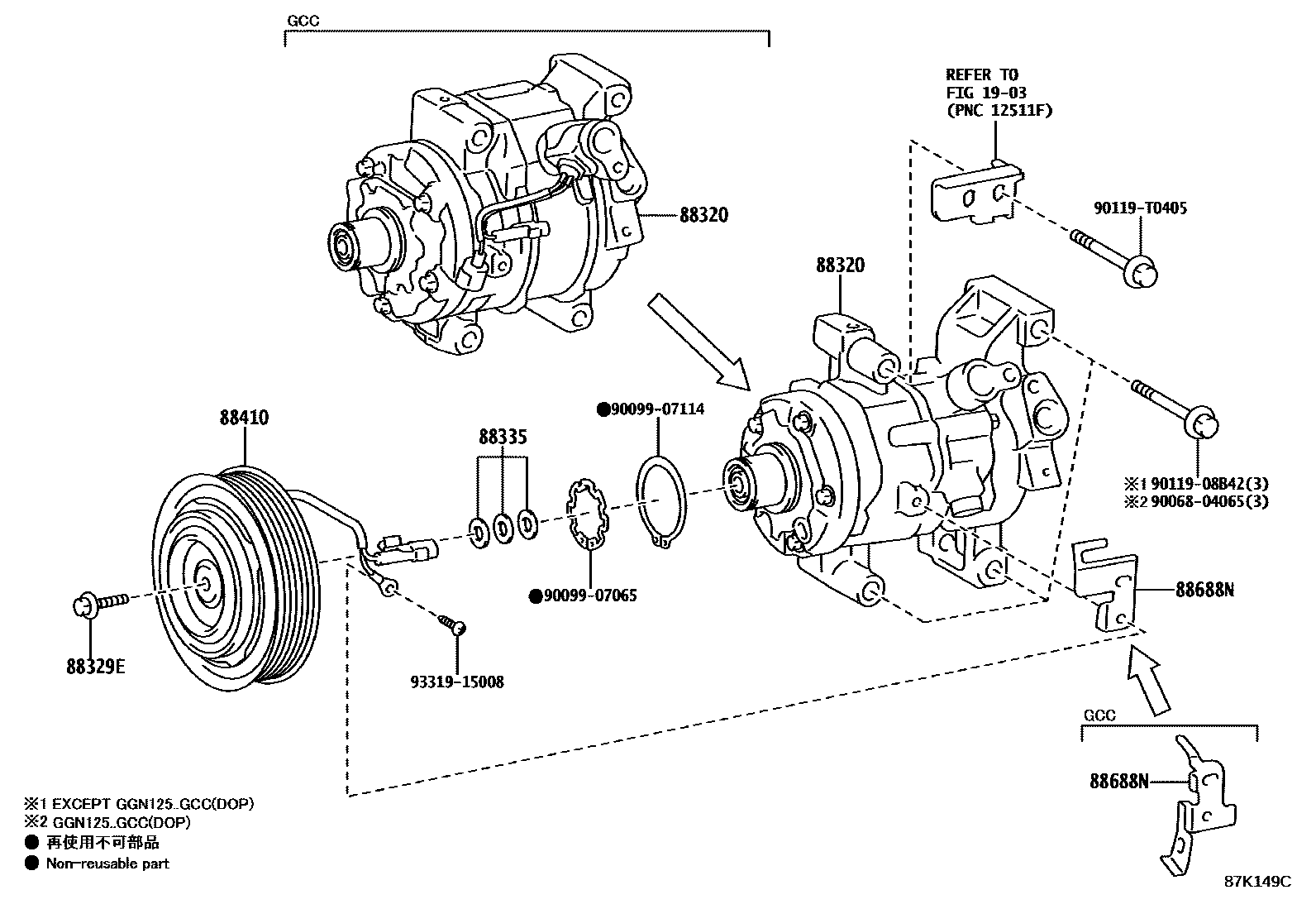 Toyota HILUX Heating & Air Conditioning - Compressor EPC diagram — 87K149C