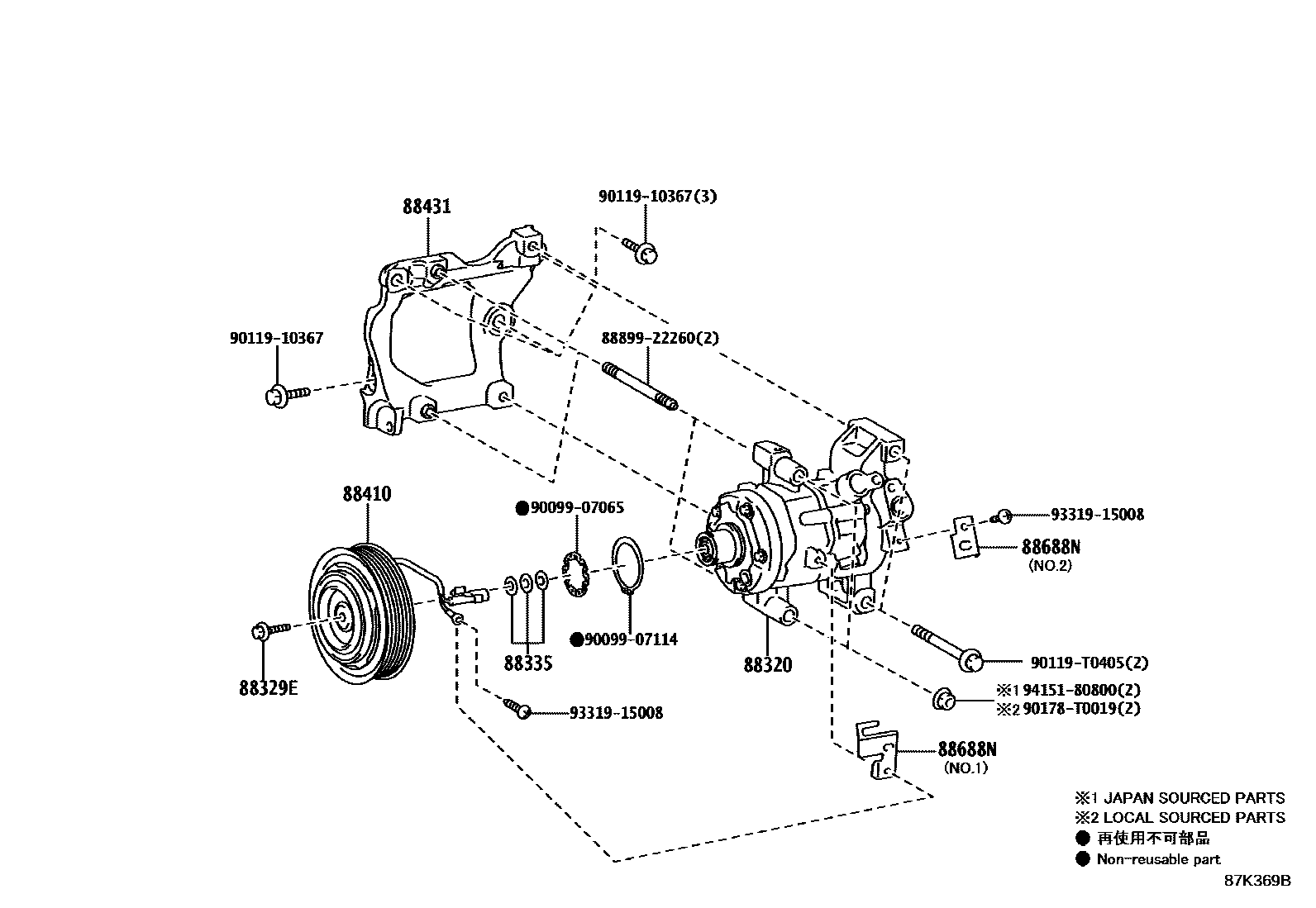 Toyota HILUX Heating & Air Conditioning - Compressor EPC diagram — 87K369B