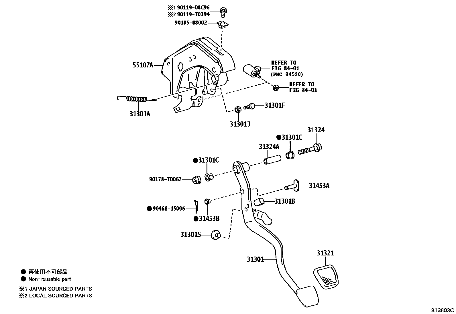 Toyota HILUX 离合器踏板和挠性软管 EPC diagram — 313803C