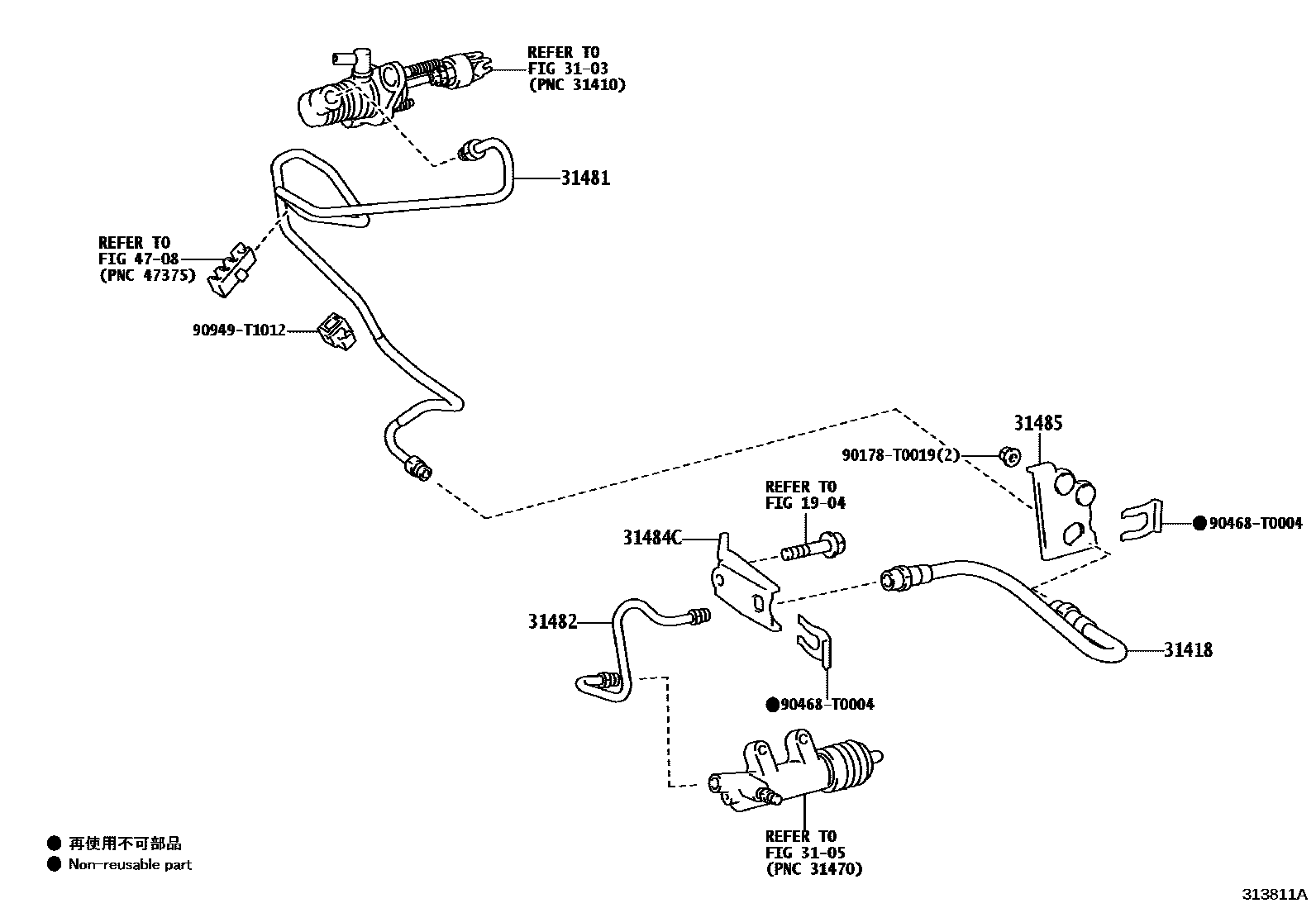 Toyota HILUX 离合器踏板和挠性软管 EPC diagram — 313811A