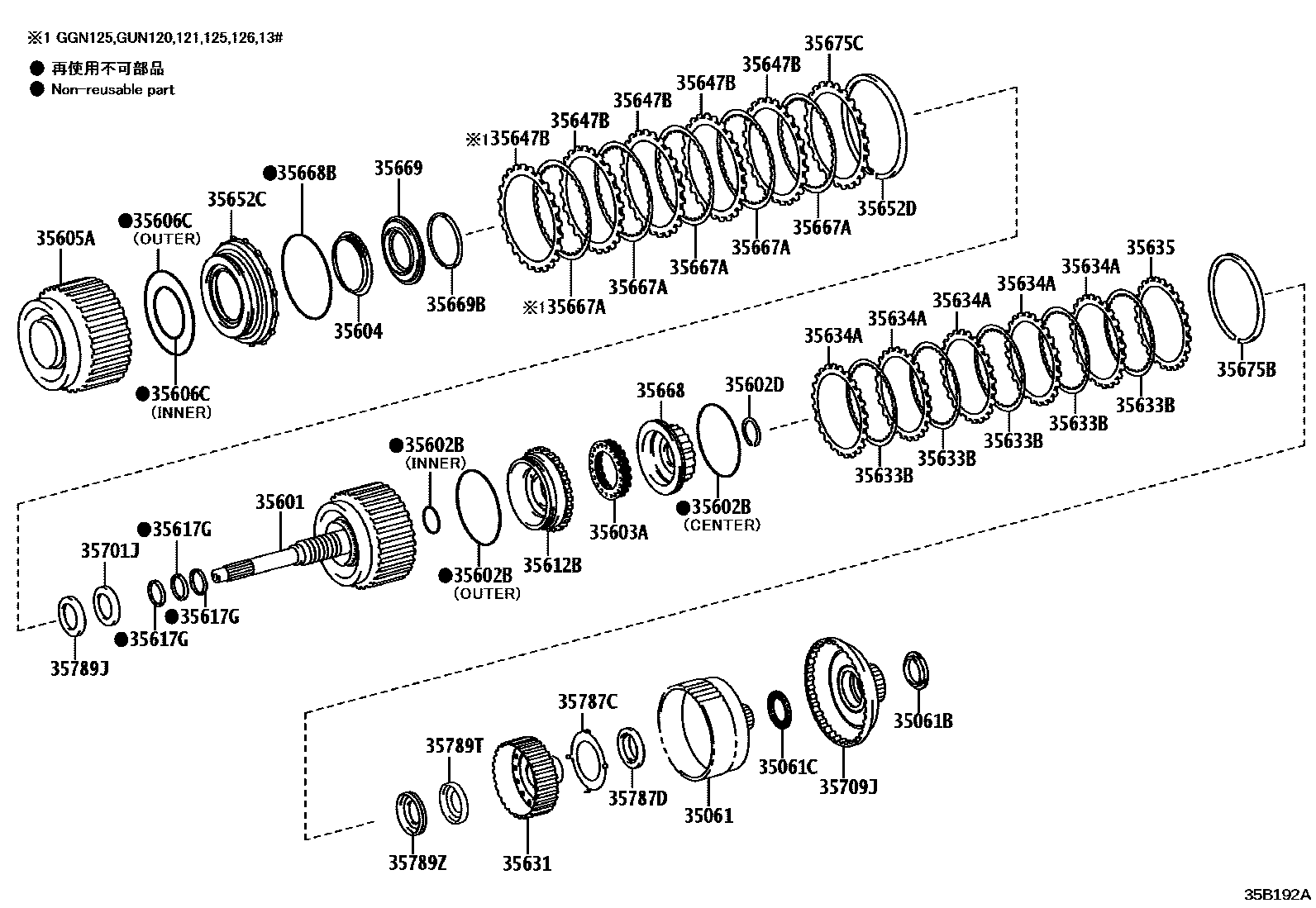 Toyota HILUX 制动带和多片式离合器(ATM) EPC diagram — 35B192A