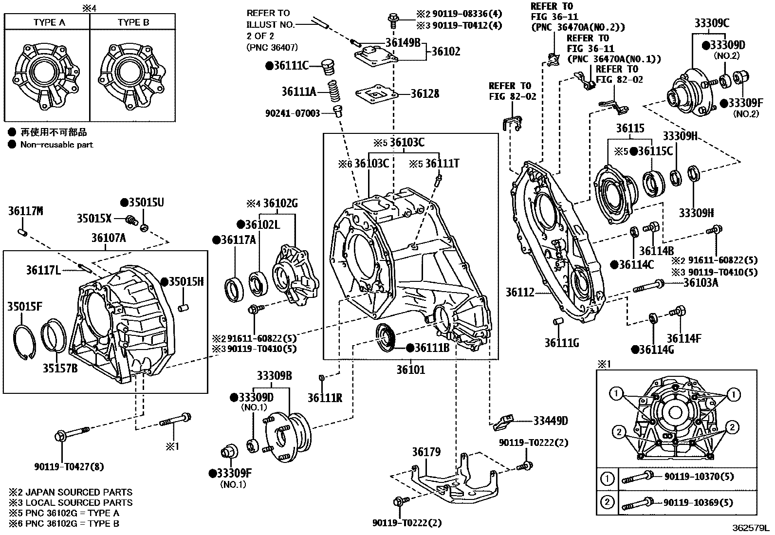 Toyota HILUX Transfer Case & Extension Housing EPC diagram — 362579L