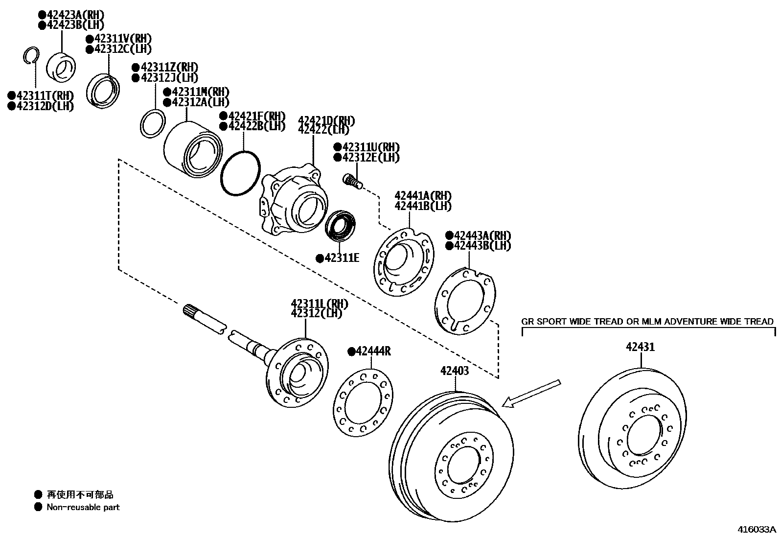 Toyota HILUX 后桥半轴和后桥轮毂 EPC diagram — 416033A