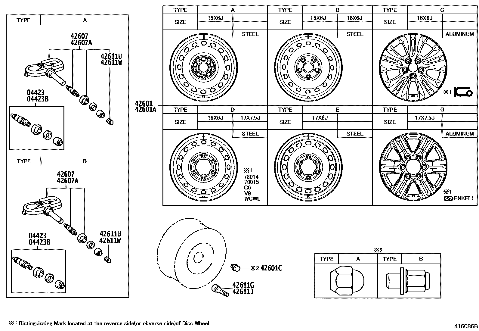 Toyota HILUX 车轮和车轮盖 EPC diagram — 416086B