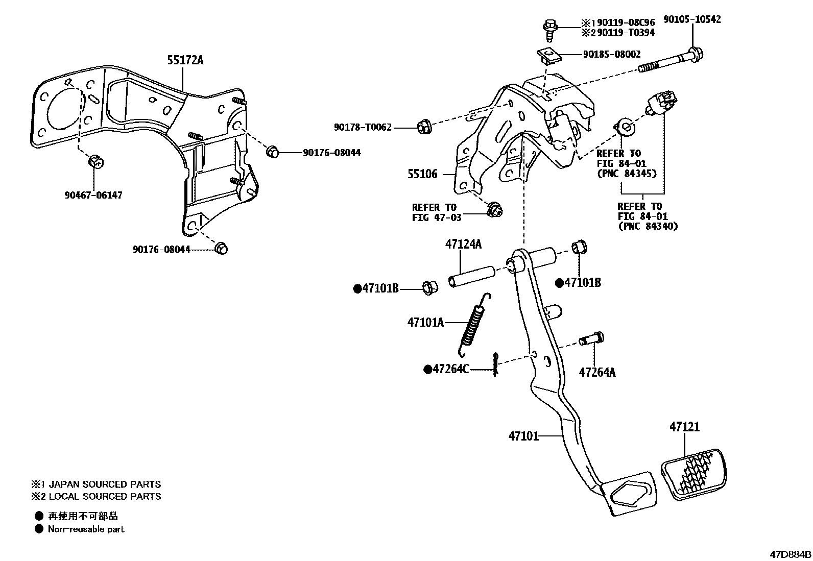 Toyota HILUX Brake Pedal & Bracket EPC diagram — 47D884B