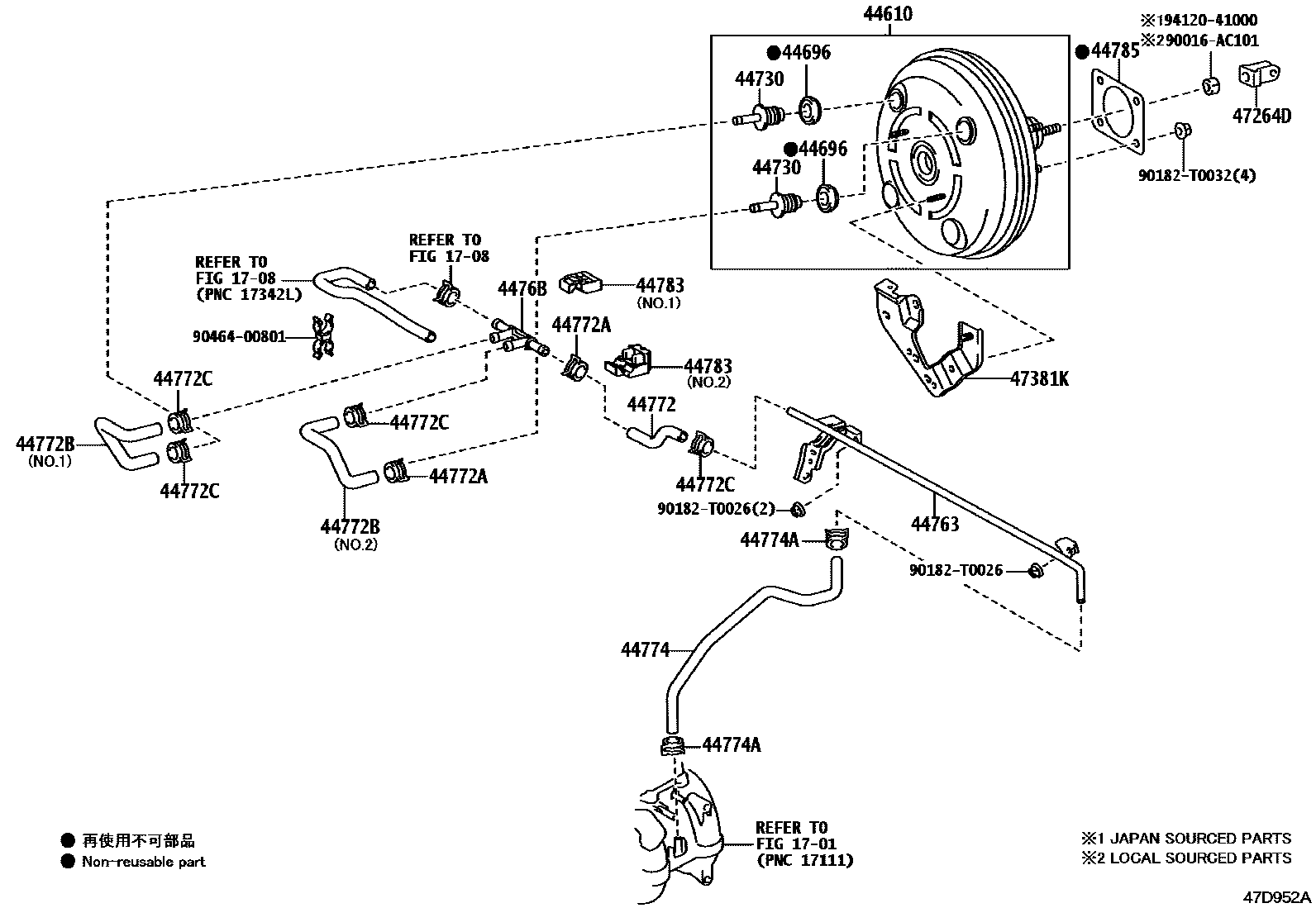 Toyota HILUX 制动助力器和真空管 EPC diagram — 47D952A