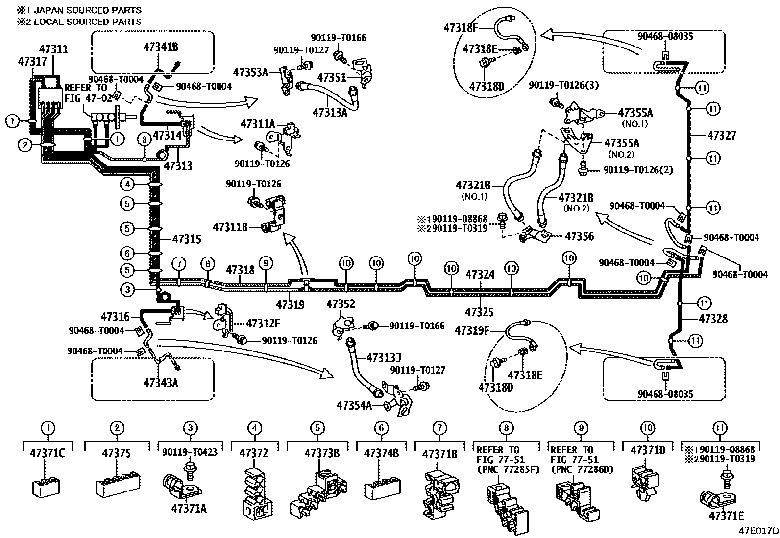 Toyota HILUX 制动配管和卡箍 EPC diagram — 47E017D