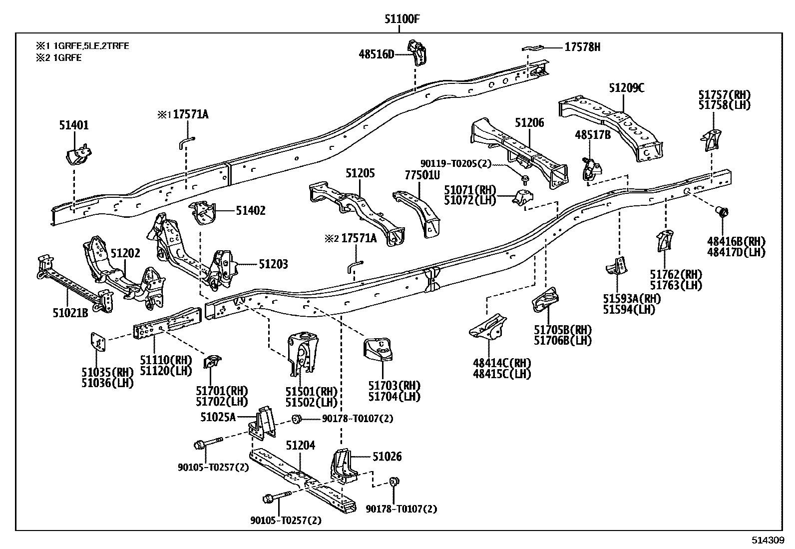 Toyota HILUX 车架 EPC diagram — 514309