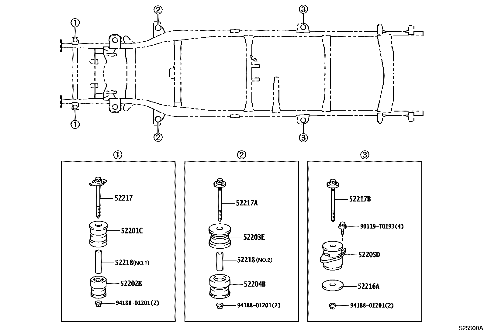 Toyota HILUX 驾驶室悬置和车身悬置 EPC diagram — 525500A