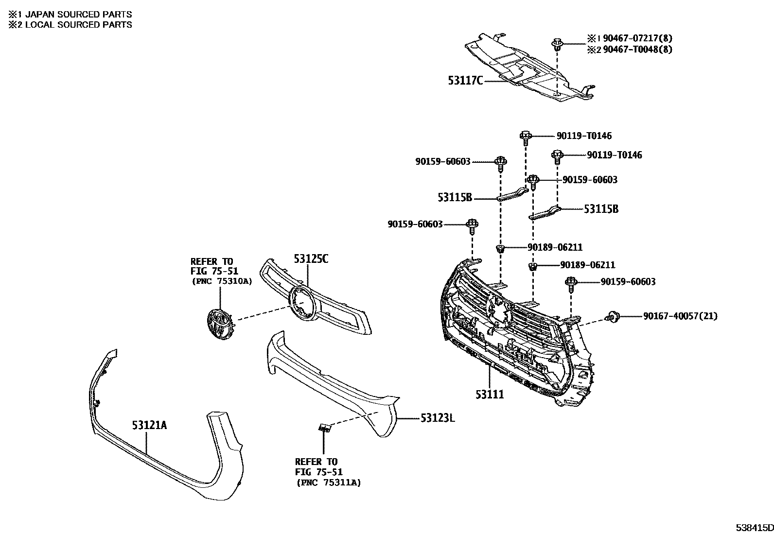 Toyota HILUX radiator grille EPC diagram — 538415D