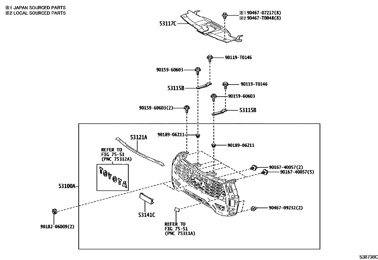 Toyota HILUX radiator grille EPC diagram — 538738C