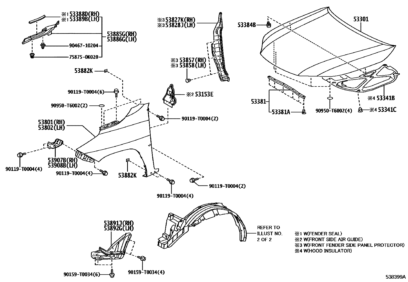 Toyota HILUX 发动机盖和前翼子板 EPC diagram — 538399A