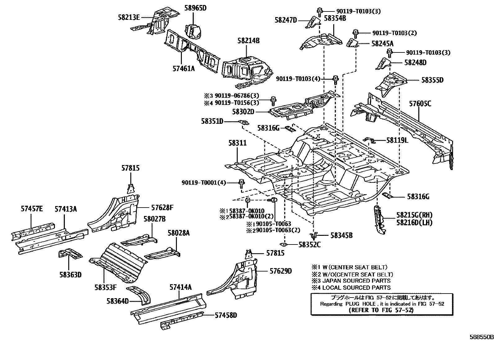 Toyota HILUX 后地板和后地板梁 EPC diagram — 588550B