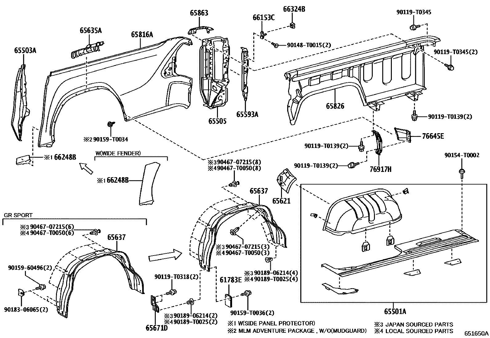 Toyota HILUX 后车身侧面板 EPC diagram — 651650A