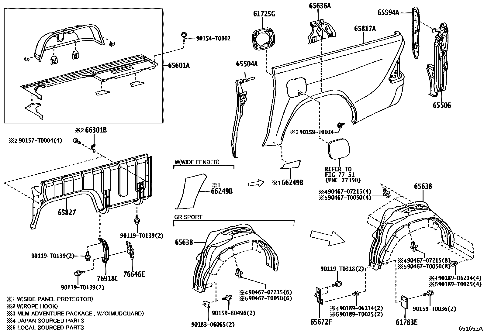 Toyota HILUX 后车身侧面板 EPC diagram — 651651A