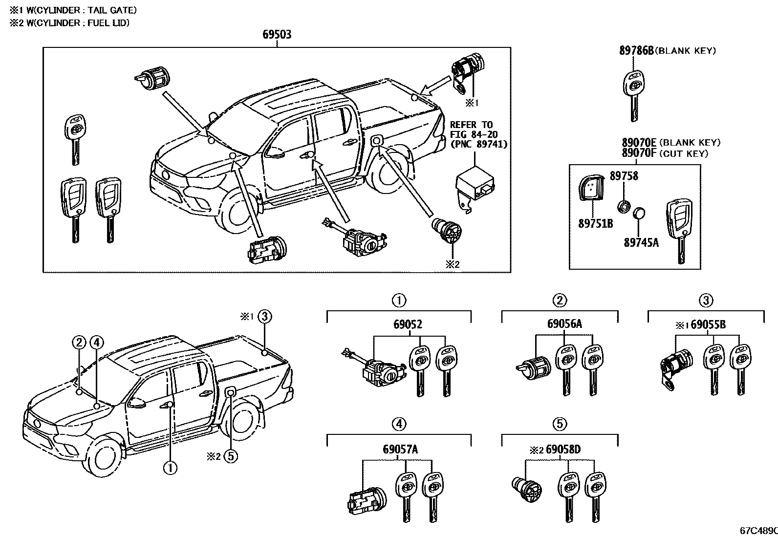 Toyota HILUX 锁芯组件 EPC diagram — 67C489C