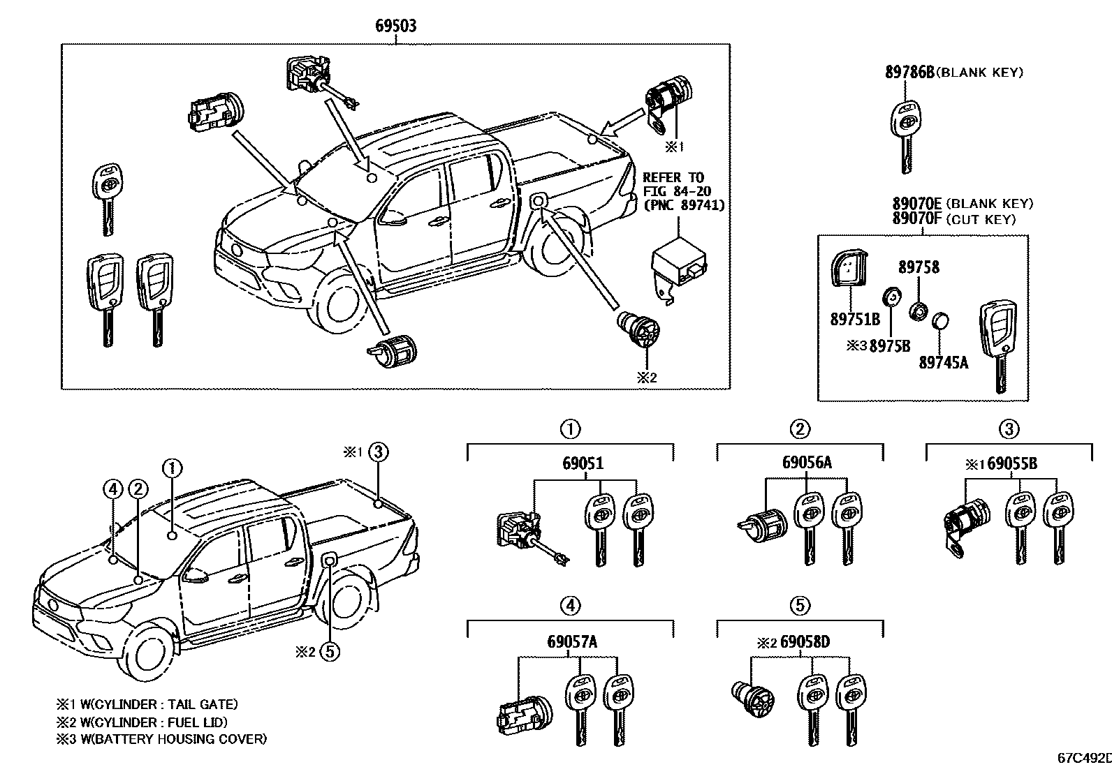 Toyota HILUX 锁芯组件 EPC diagram — 67C492D