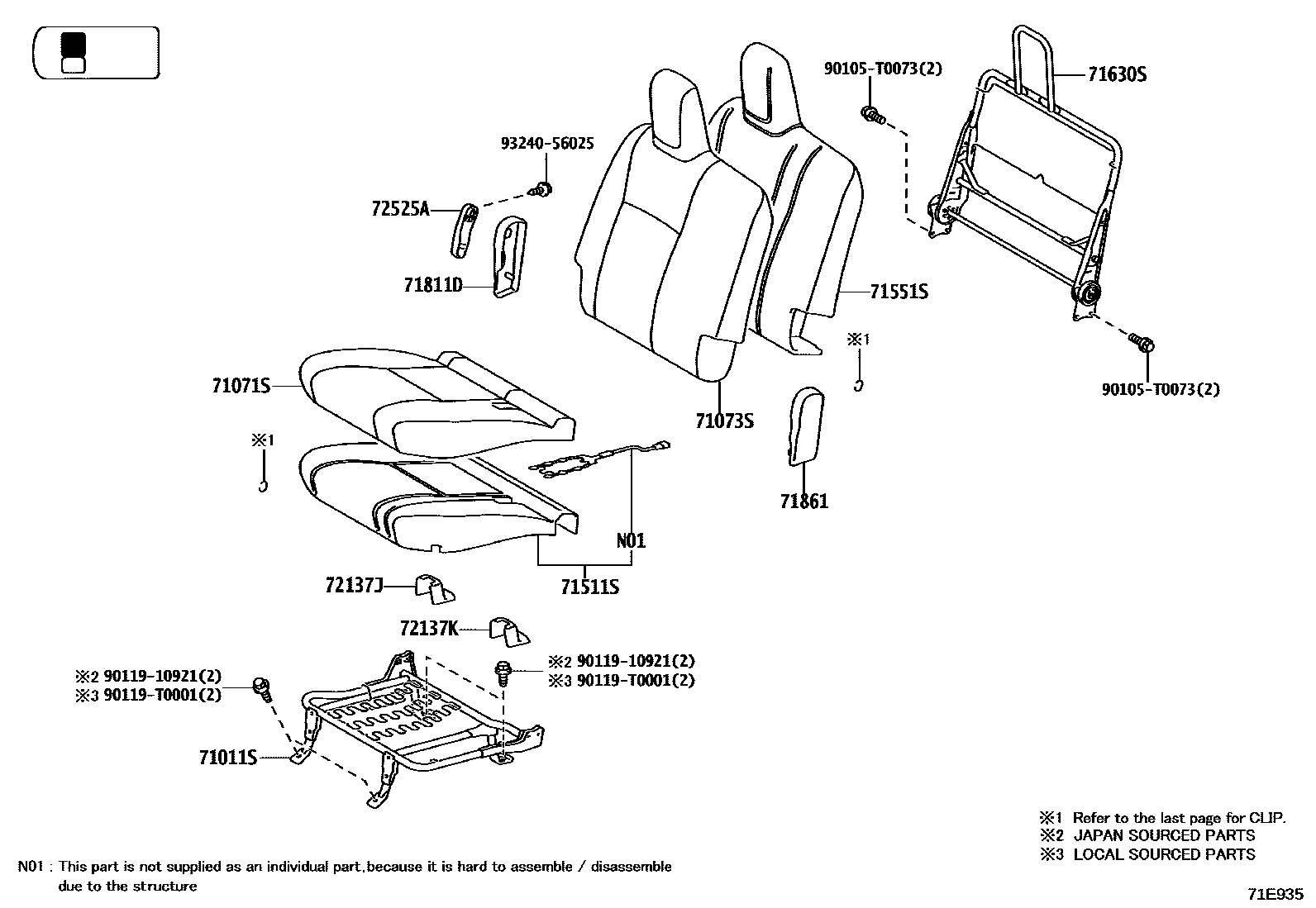 Toyota HILUX 座椅和座椅滑轨 EPC diagram — 71E935