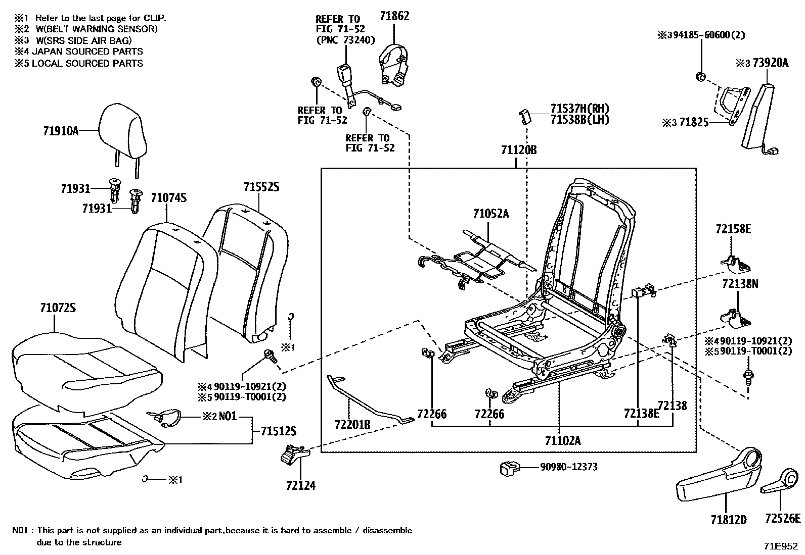 Toyota HILUX 座椅和座椅滑轨 EPC diagram — 71E952