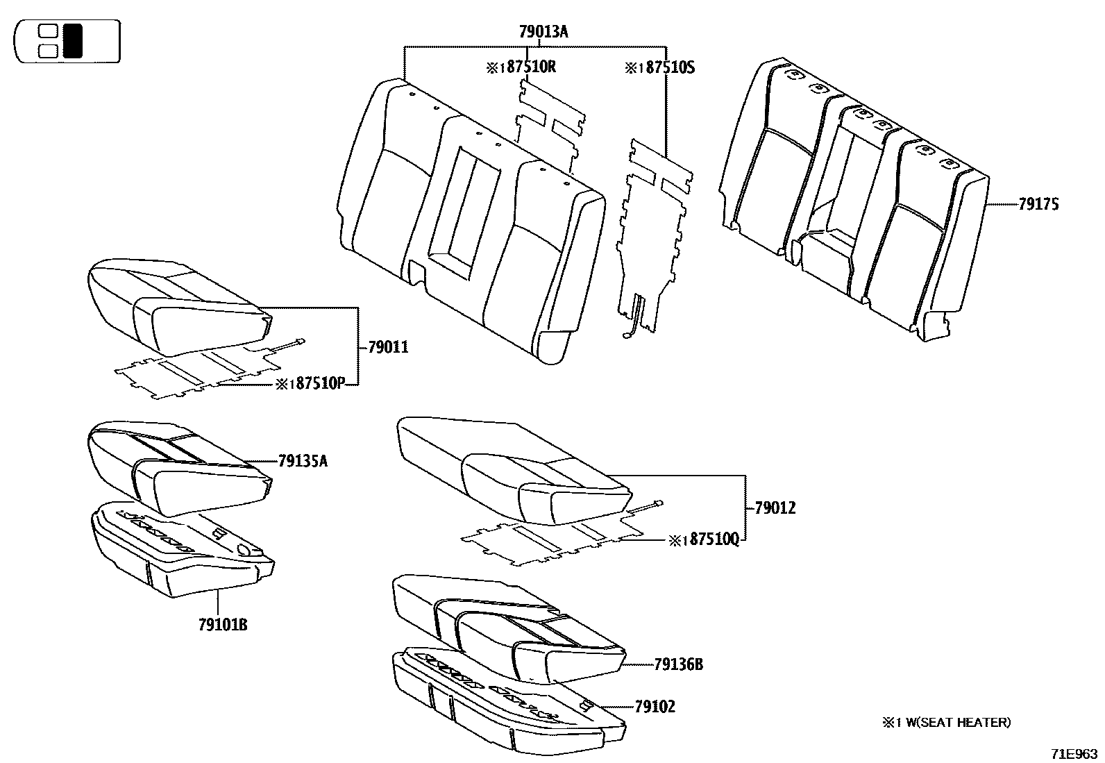 Toyota HILUX 座椅和座椅滑轨 EPC diagram — 71E963