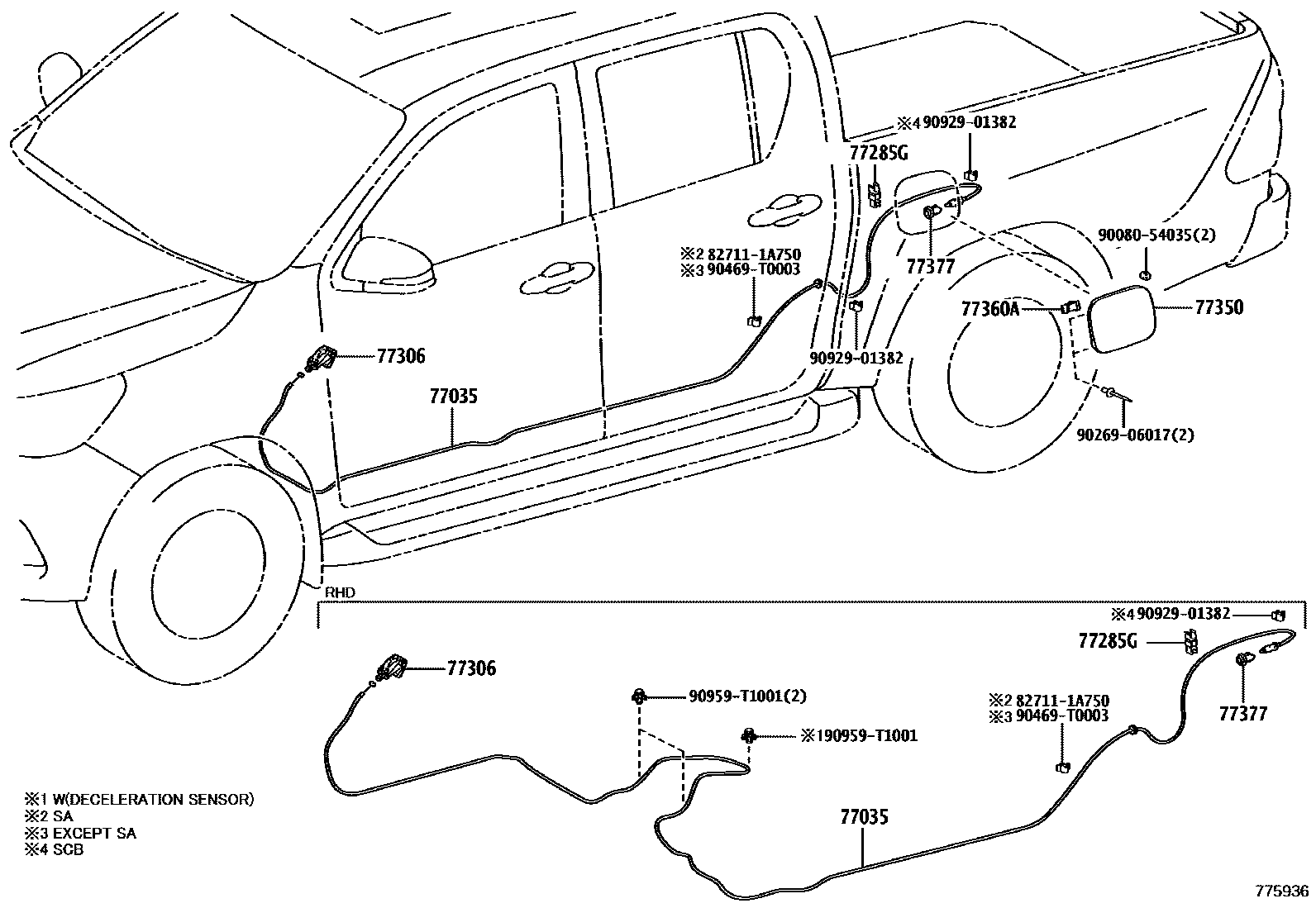 Toyota HILUX 燃油箱和燃油管 EPC diagram — 775936