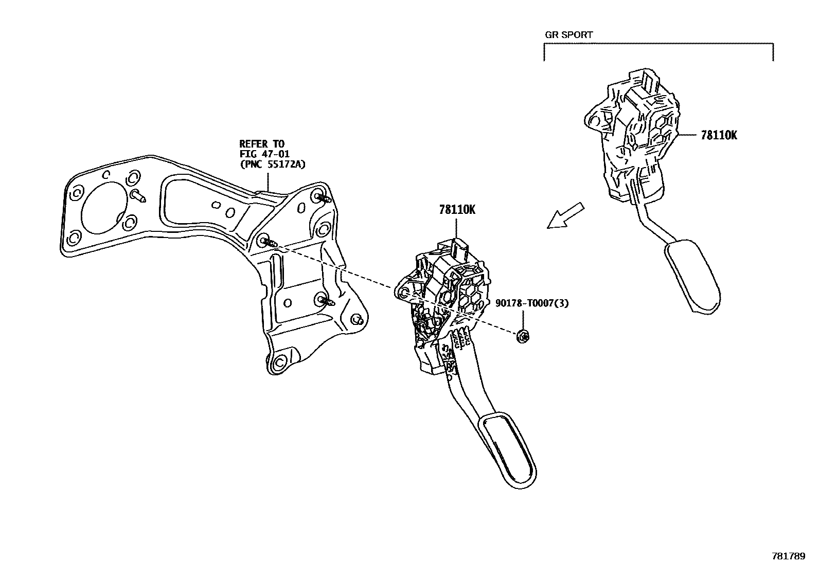 Toyota HILUX accelerator pedal connecting rod EPC diagram — 781789