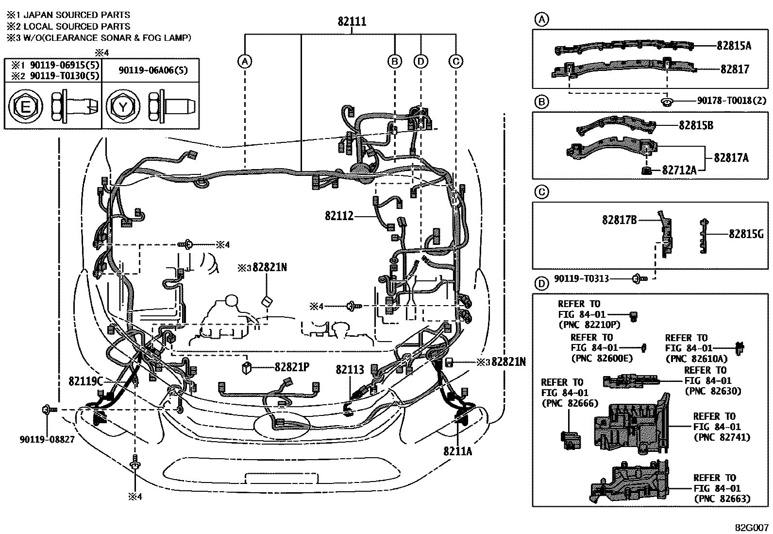 Toyota HILUX 线束和卡夹 EPC diagram — 82G007