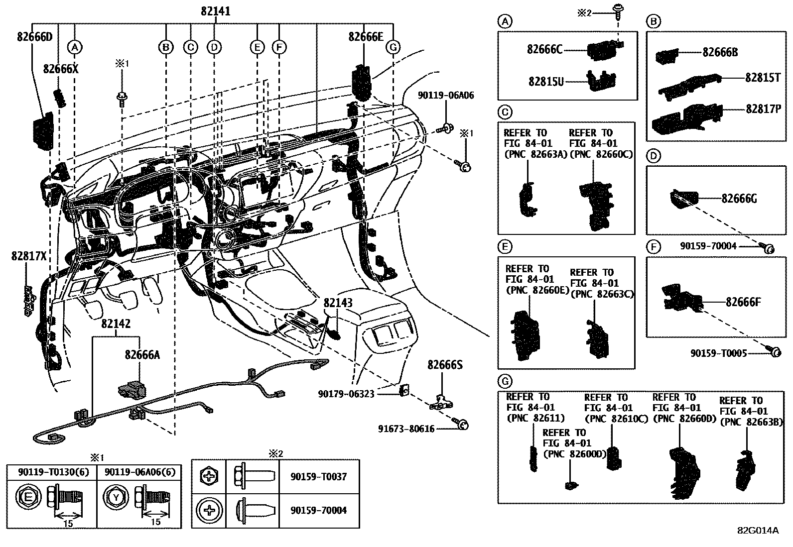 Toyota HILUX 线束和卡夹 EPC diagram — 82G014A