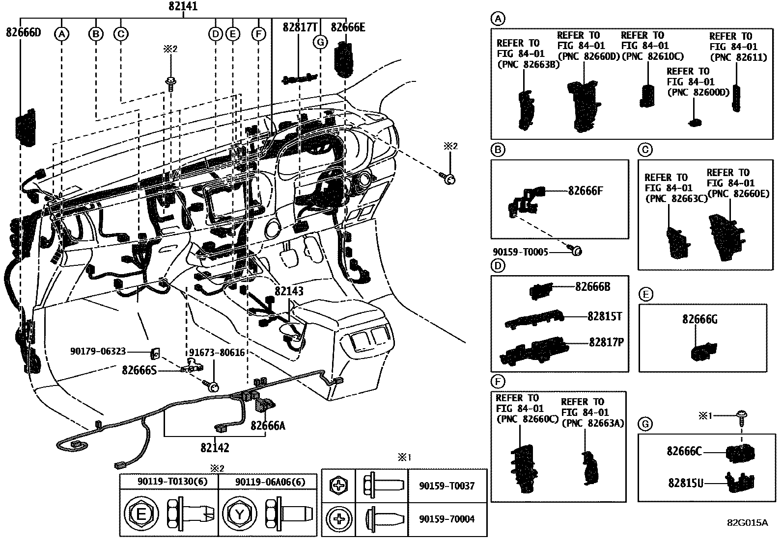 Toyota HILUX 线束和卡夹 EPC diagram — 82G015A