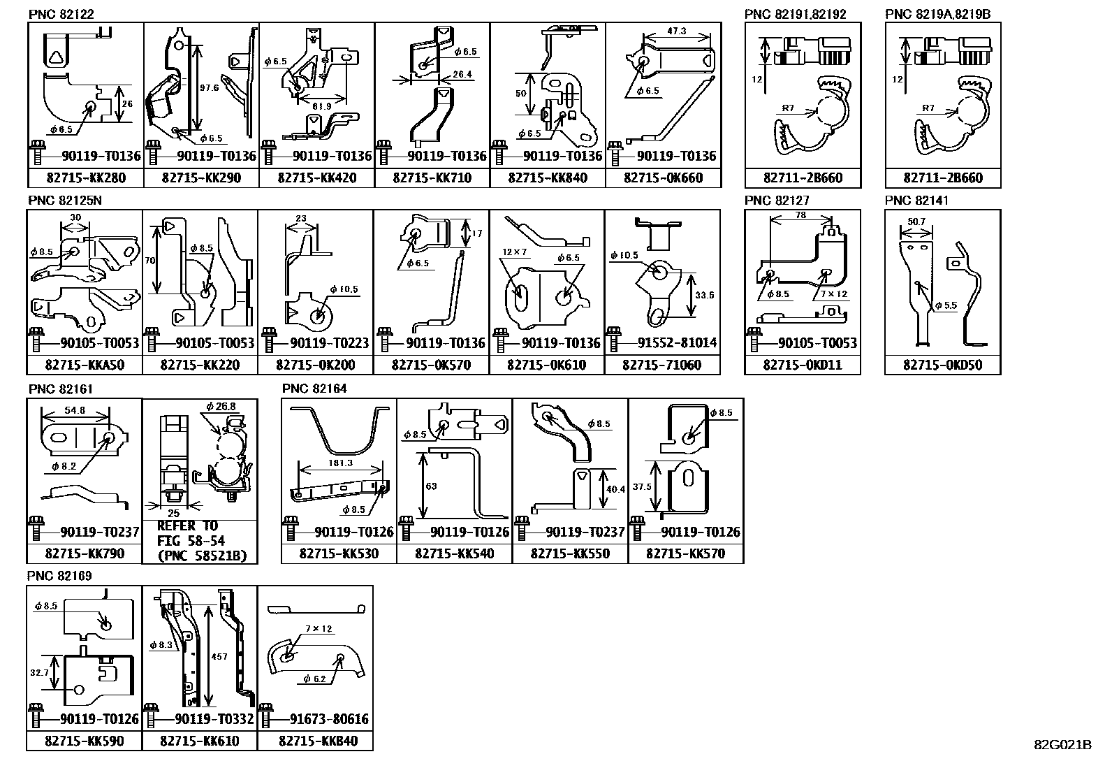 Toyota HILUX 线束和卡夹 EPC diagram — 82G021B