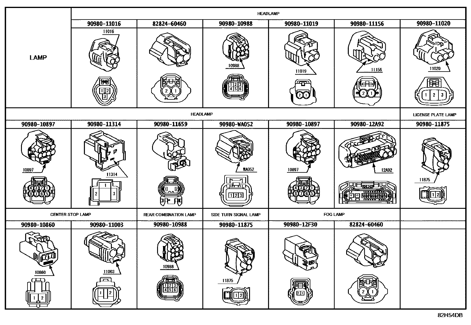 Toyota HILUX 线束和卡夹 EPC diagram — 82H54DB