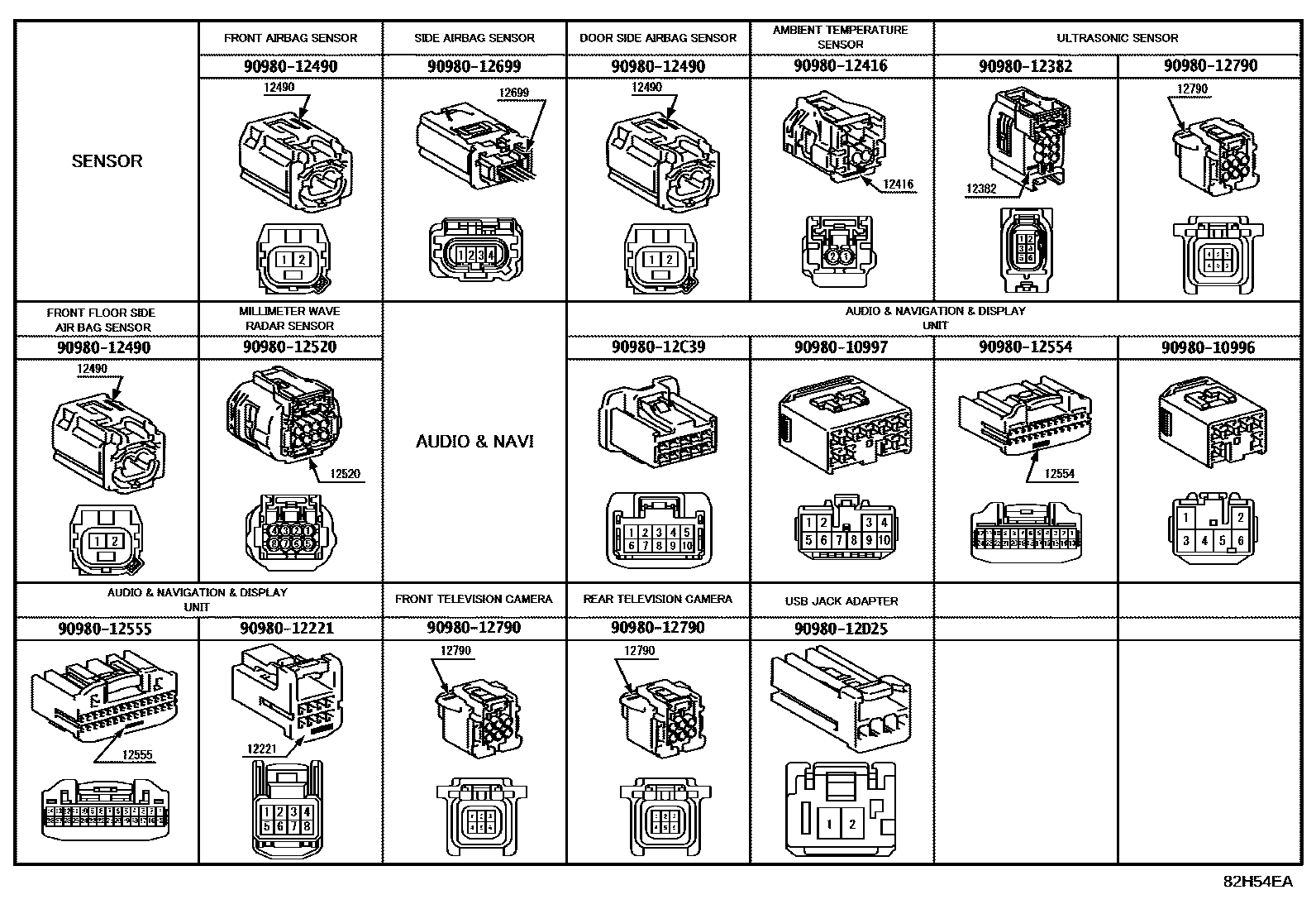 Toyota HILUX 线束和卡夹 EPC diagram — 82H54EA