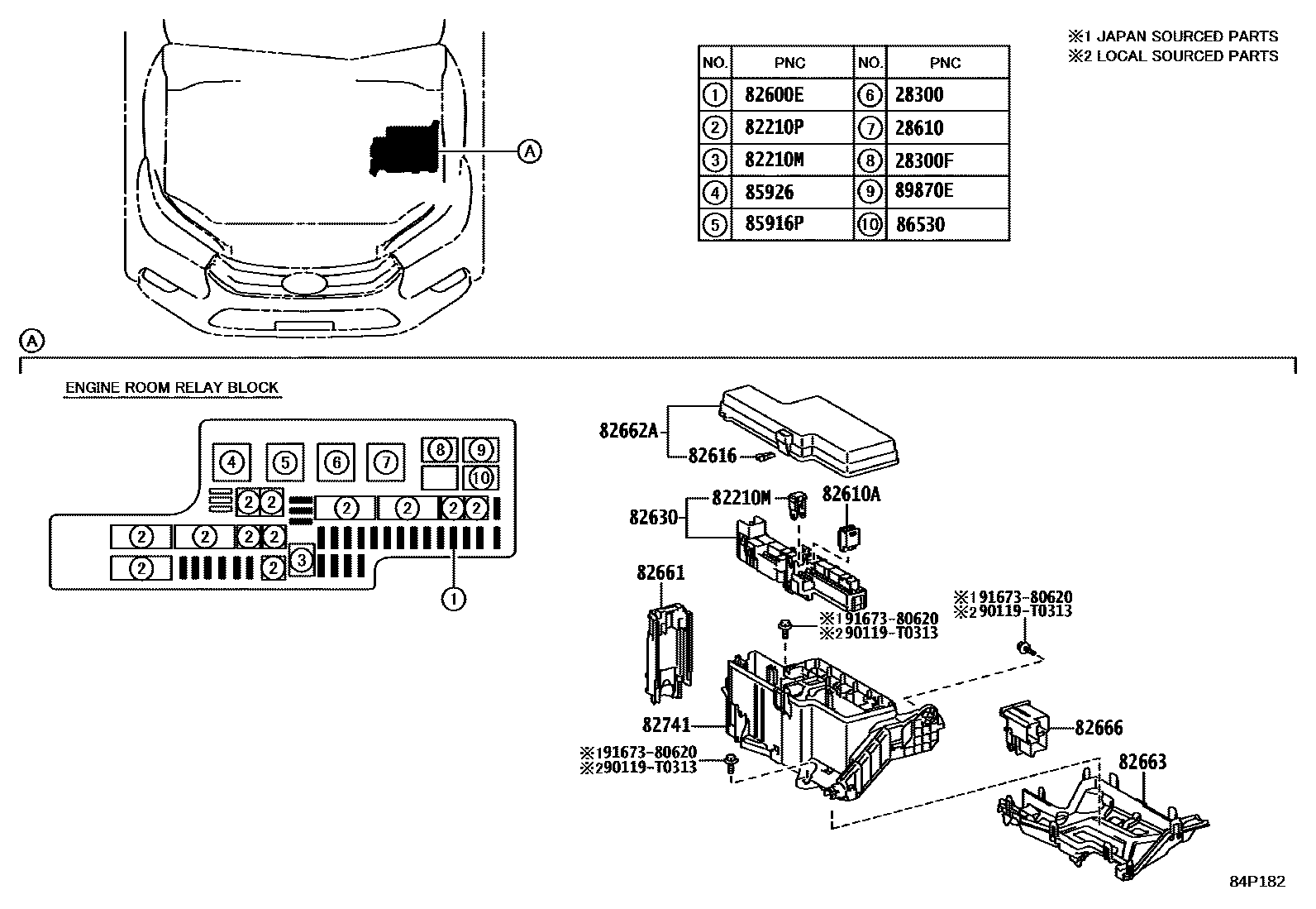 Toyota HILUX 开关和继电器和ECU EPC diagram — 84P182