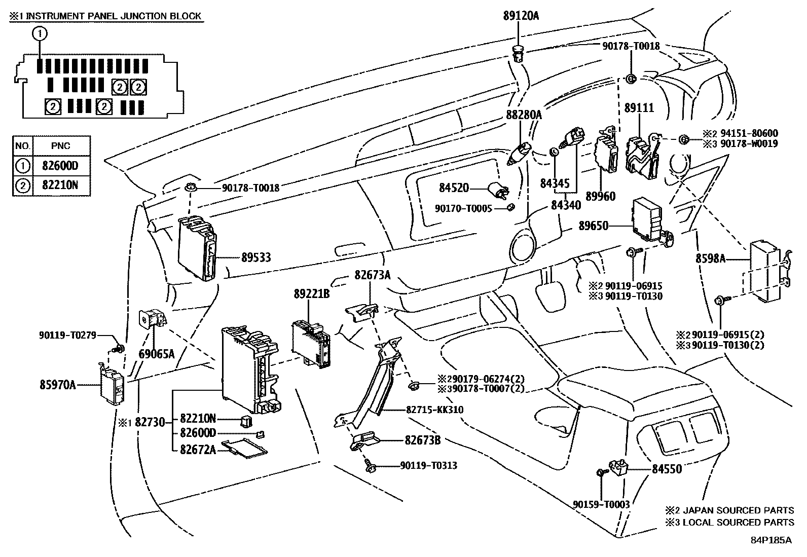 Toyota HILUX 开关和继电器和ECU EPC diagram — 84P185A