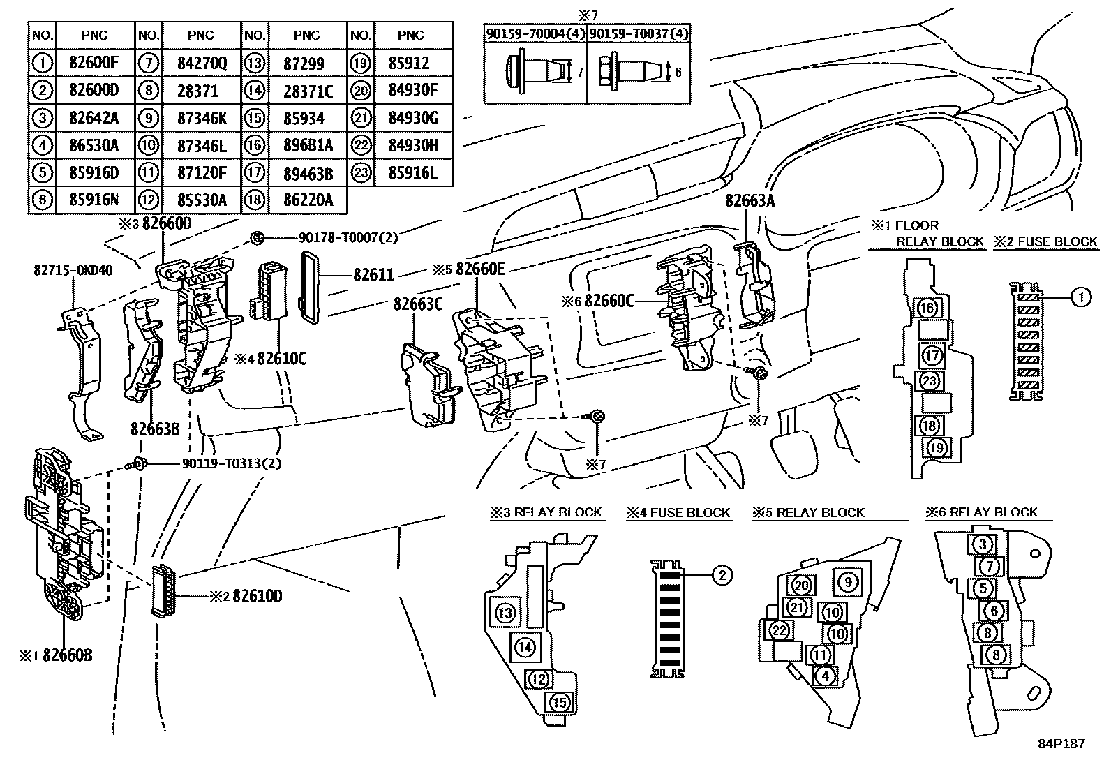 Toyota HILUX 开关和继电器和ECU EPC diagram — 84P187
