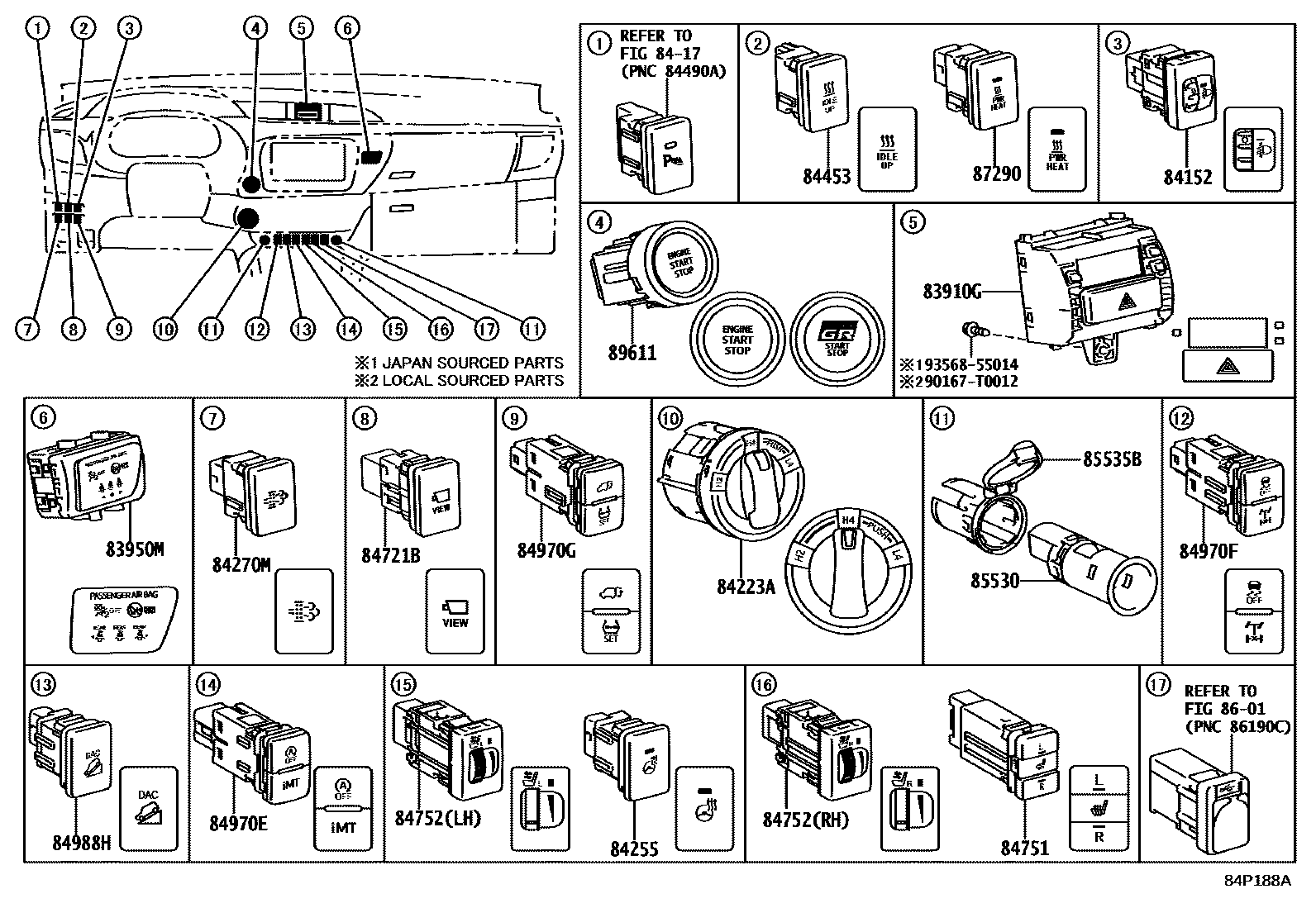 Toyota HILUX 开关和继电器和ECU EPC diagram — 84P188A