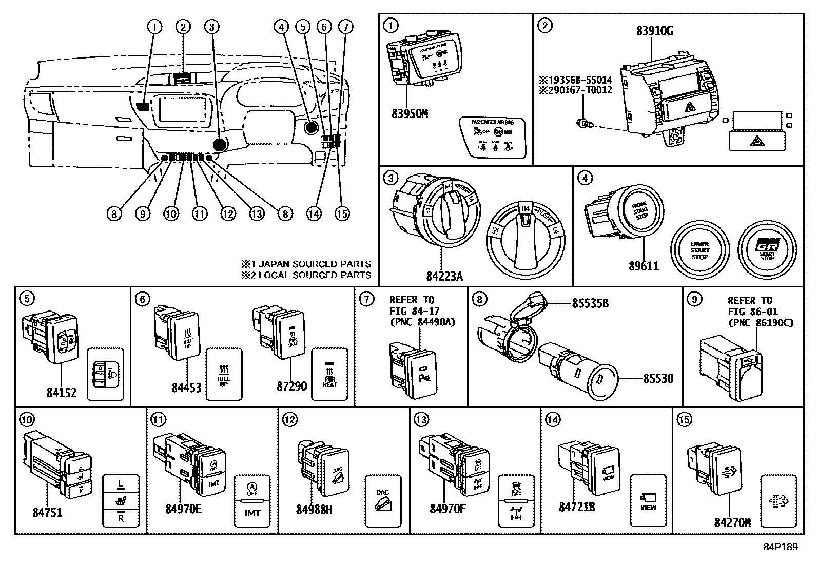 Toyota HILUX 开关和继电器和ECU EPC diagram — 84P189
