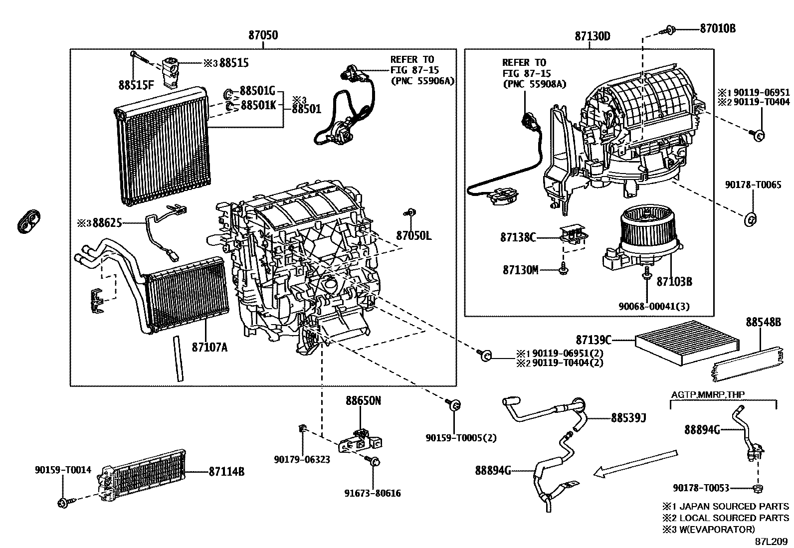 Toyota HILUX 暖风和空调系统 - 冷却器组件 EPC diagram — 87L209