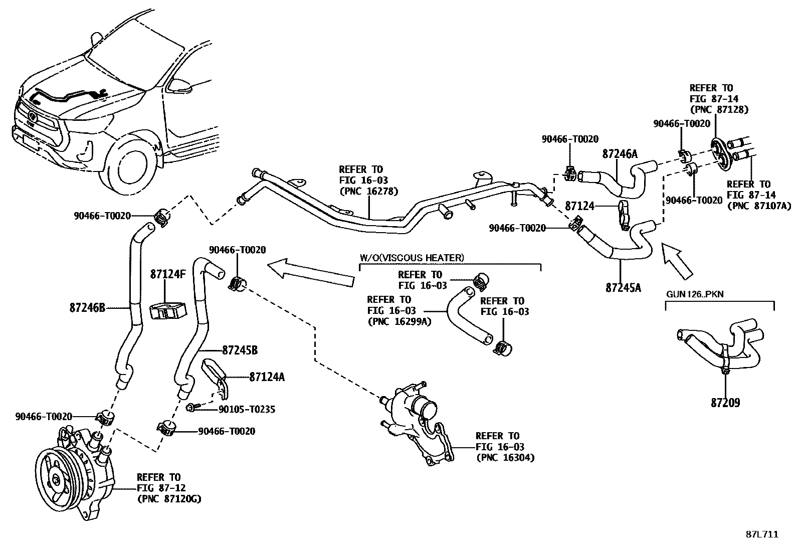 Toyota HILUX 暖风和空调系统 - 水管 EPC diagram — 87L711