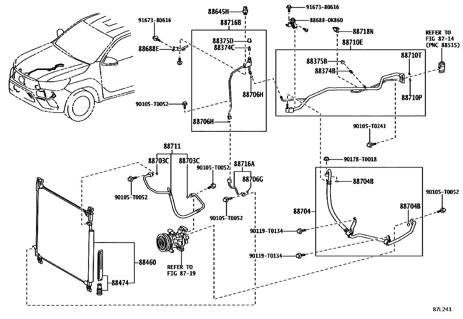 Toyota HILUX Heating & Air Conditioning - Cooler Piping EPC diagram — 87L241