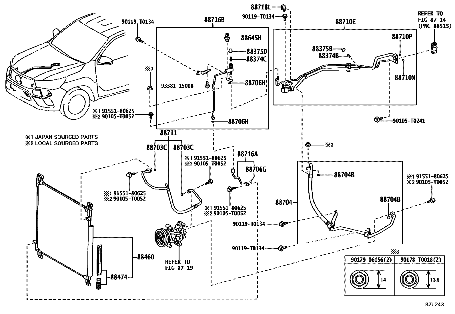 Toyota HILUX Heating & Air Conditioning - Cooler Piping EPC diagram — 87L243