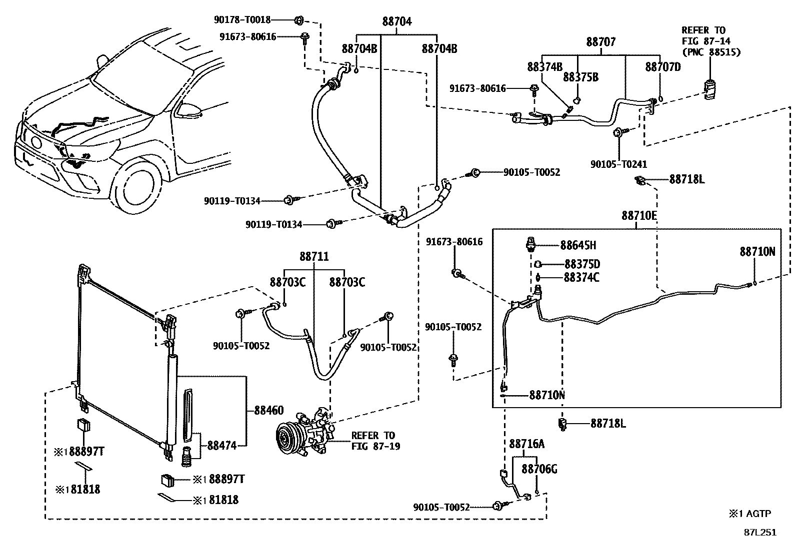 Toyota HILUX Heating & Air Conditioning - Cooler Piping EPC diagram — 87L251