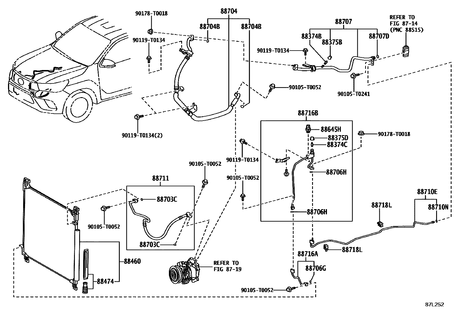 Toyota HILUX Heating & Air Conditioning - Cooler Piping EPC diagram — 87L252