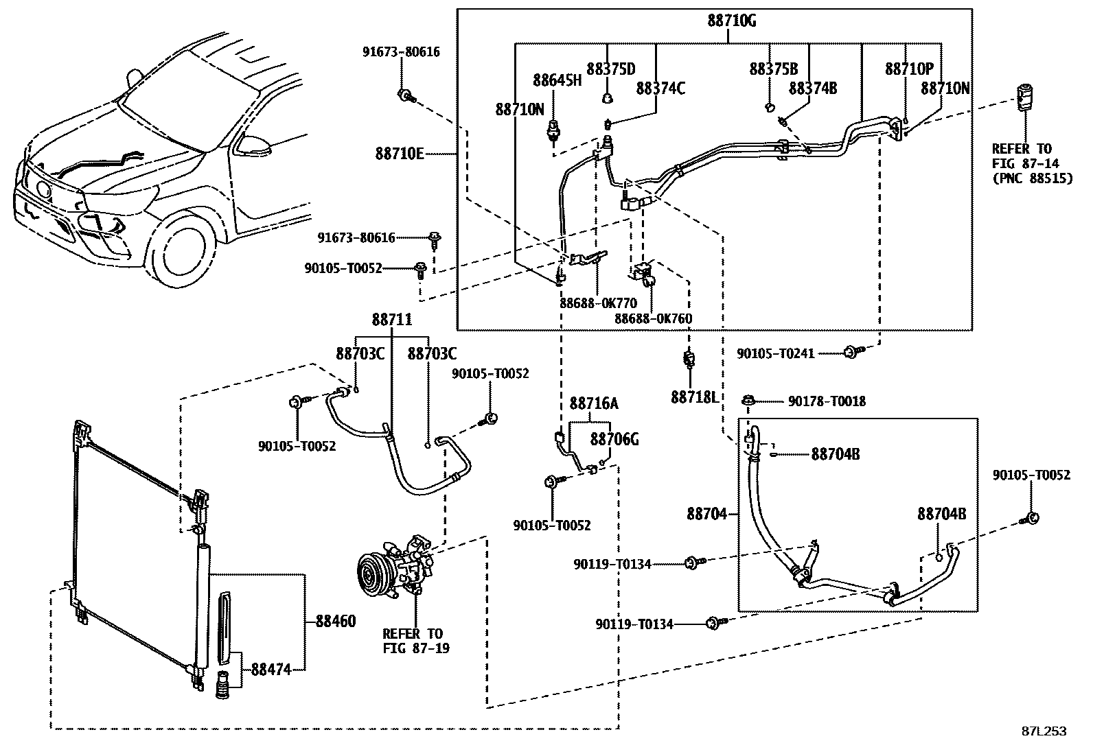Toyota HILUX Heating & Air Conditioning - Cooler Piping EPC diagram — 87L253