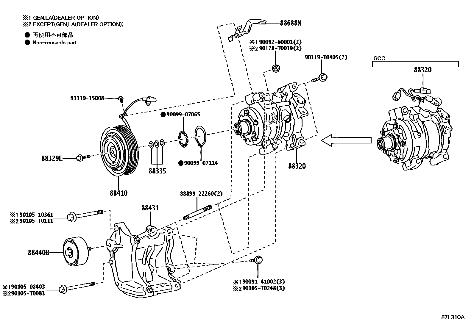 Toyota HILUX Heating & Air Conditioning - Compressor EPC diagram — 87L310A