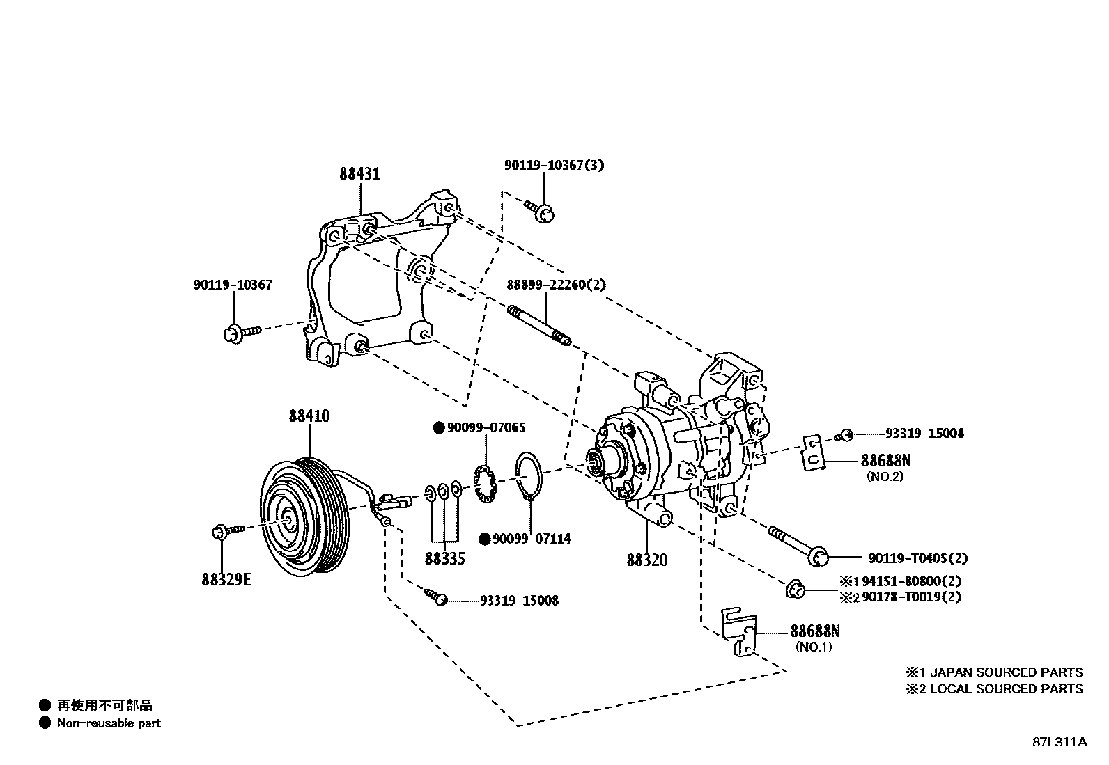 Toyota HILUX Heating & Air Conditioning - Compressor EPC diagram — 87L311A