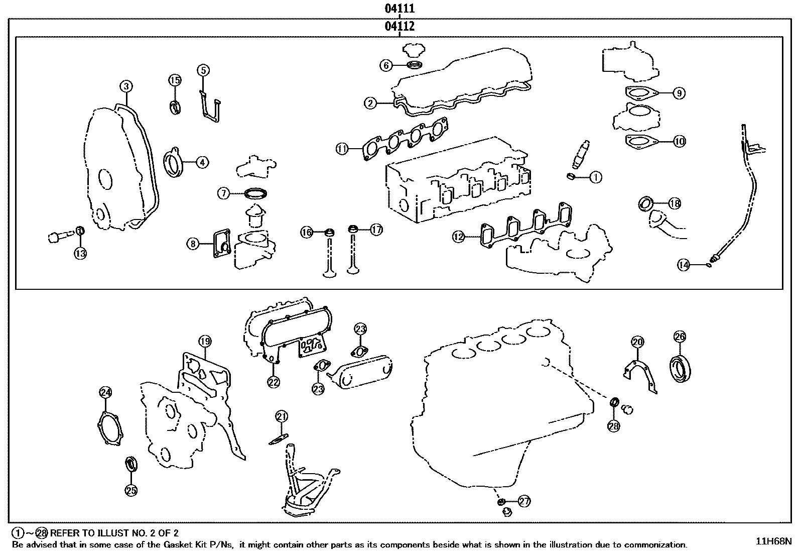 Toyota HILUX Engine Overhaul Gasket Kit EPC diagram — 11H68N