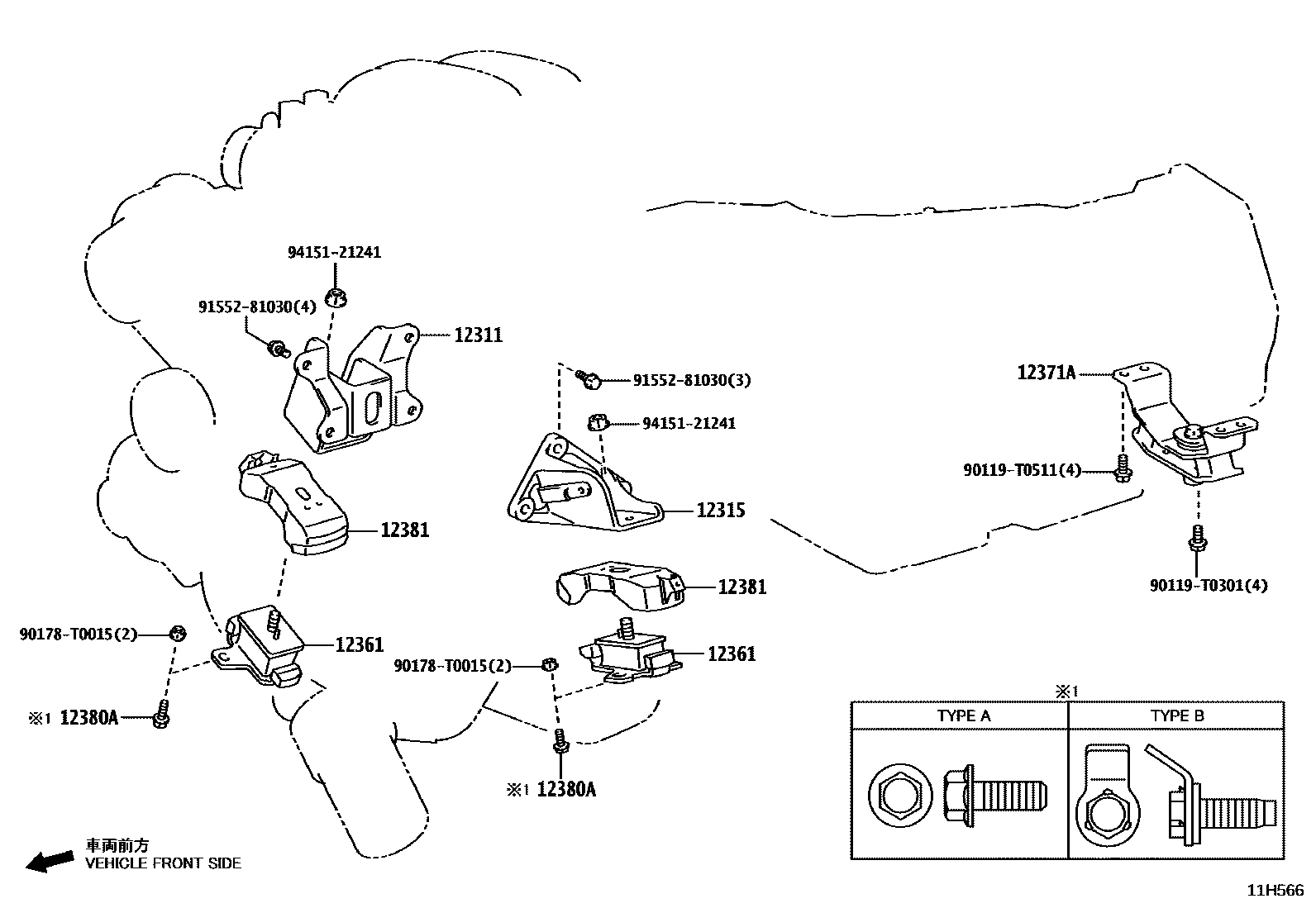 Toyota HILUX Engine Mounting EPC diagram — 11H566