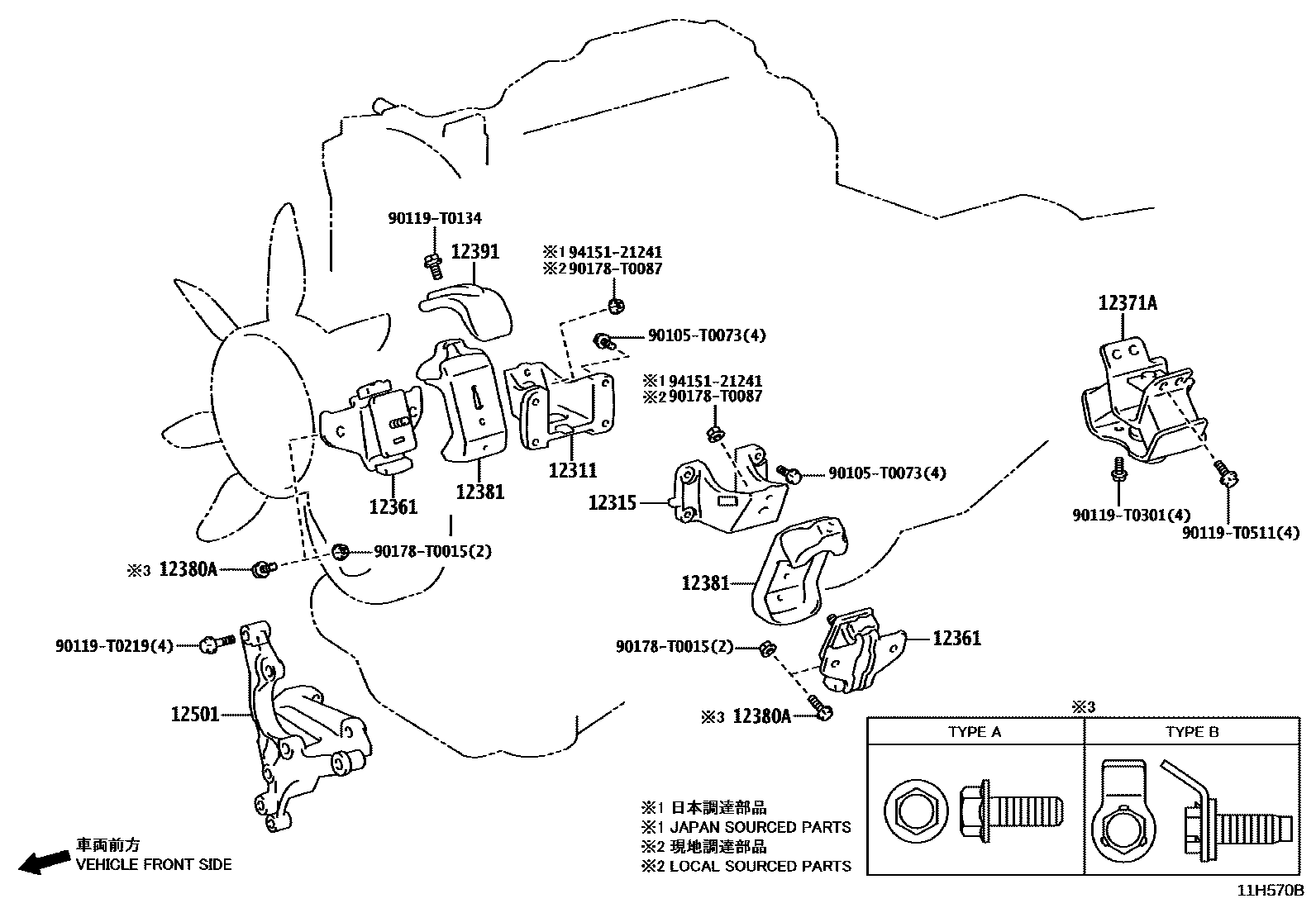 Toyota HILUX Engine Mounting EPC diagram — 11H570B