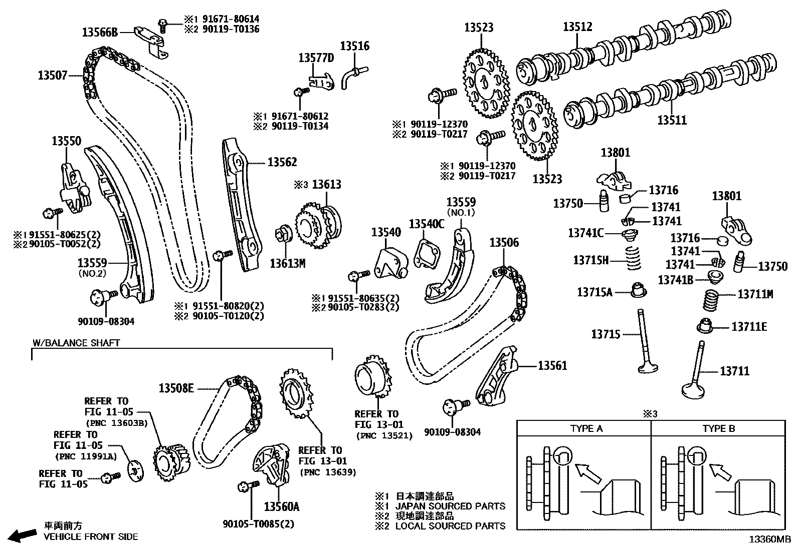 Toyota HILUX Camshaft & Valve EPC diagram — 13360MB